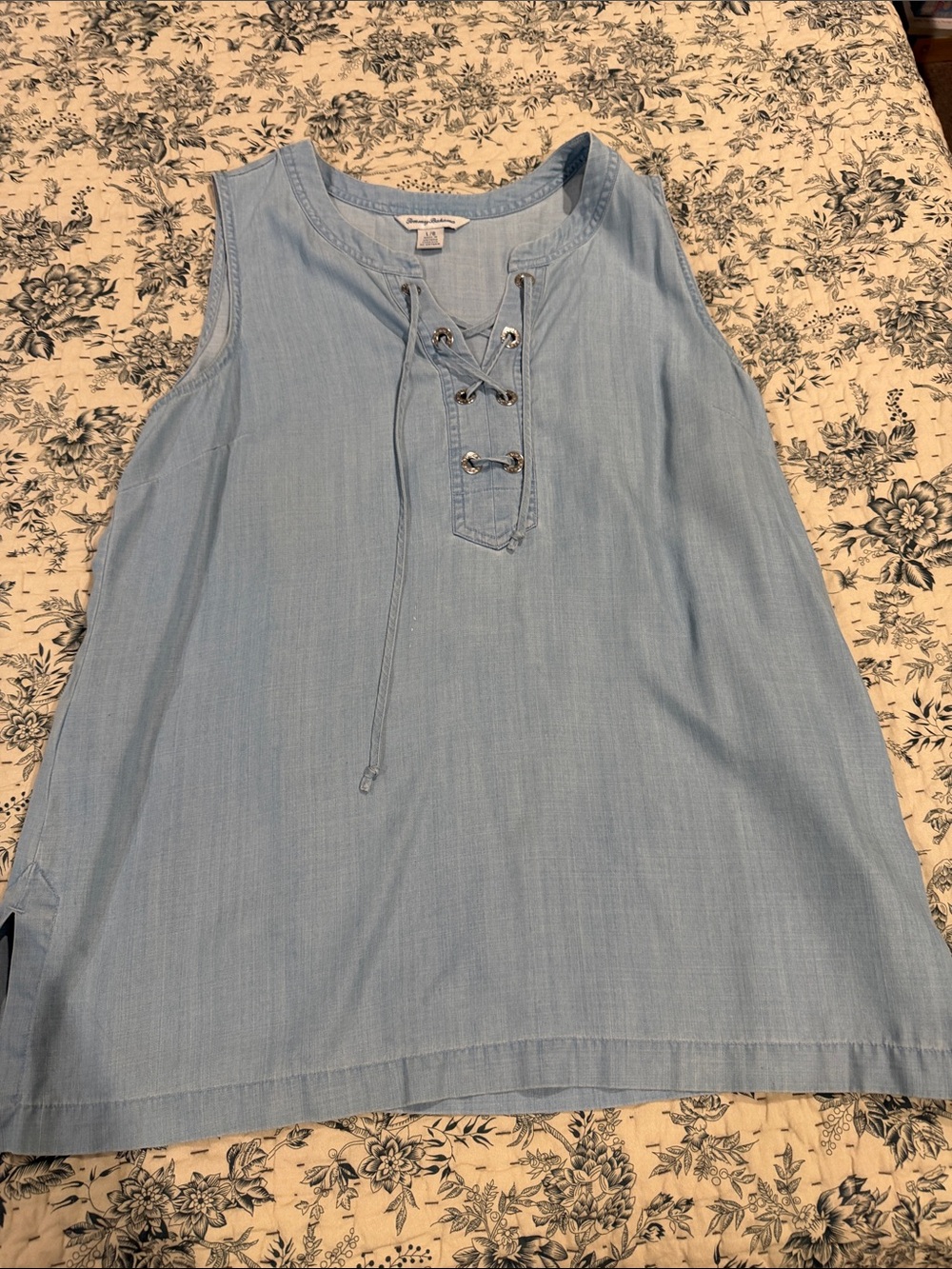 Tommy Bahama Light Blue Chambray Lace-Up Sleeveless Tank